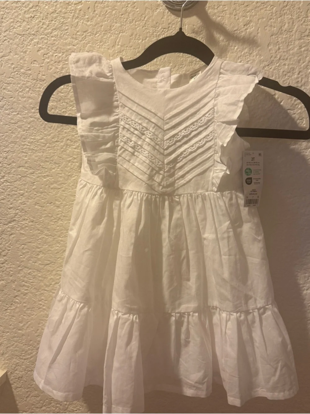 OshKosh B'gosh White Lace Dress 💯% Cotton Ruffle Size 2T Toddler,Party or Spring